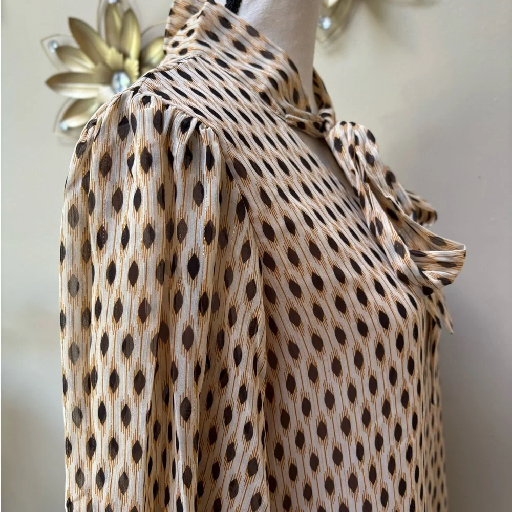 NWT Ruffle Tie Neck Dress in Cream & Gold